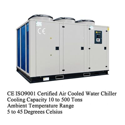 CE ISO9001 zertifizierter luftgekühlter Wasserkühler Kühlleistung 10 bis 500 Tonnen Umgebungstemperaturbereich 5 bis 45 Grad Celsius